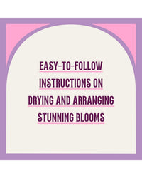 Text graphic with a purple and pink arch border reads: Flora Nouveaux by Chronicle Books—easy-to-follow instructions for creating contemporary dried flower arrangements in bold purple letters.