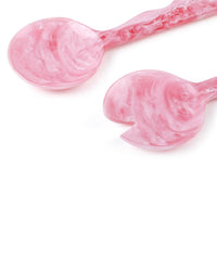 The Casa Amarosa Resin Salad Server Set in Pink features two handmade salad servers—a solid spoon and a forked-edge server—adding elegance to your table.