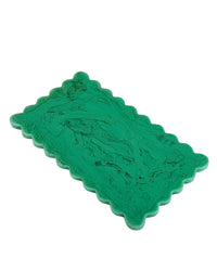 The Casa Amarosa 14in Scallop Resin Rectangular Cheese Board in Green features a marbled, textured surface and wavy scalloped edges for a stylish, modern look.