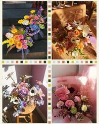 Baske's Thanksgiving - Floral Workshop showcases four vibrant floral arrangements, featuring colorful flowers like roses, daisies, and anthuriums—ideal as festive centerpieces for your celebration.