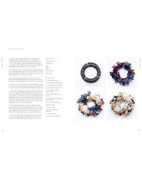 A two-page spread in The Flower School by Chronicle Books shows wreath-making instructions and a materials list on the left, while four photos on the right illustrate each floral design step for crafting a beautiful wreath arrangement.
