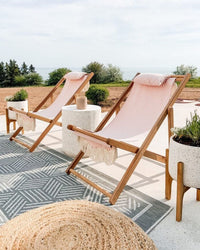 Sling Chair - Teak Natural - Laurens Pink Stripe