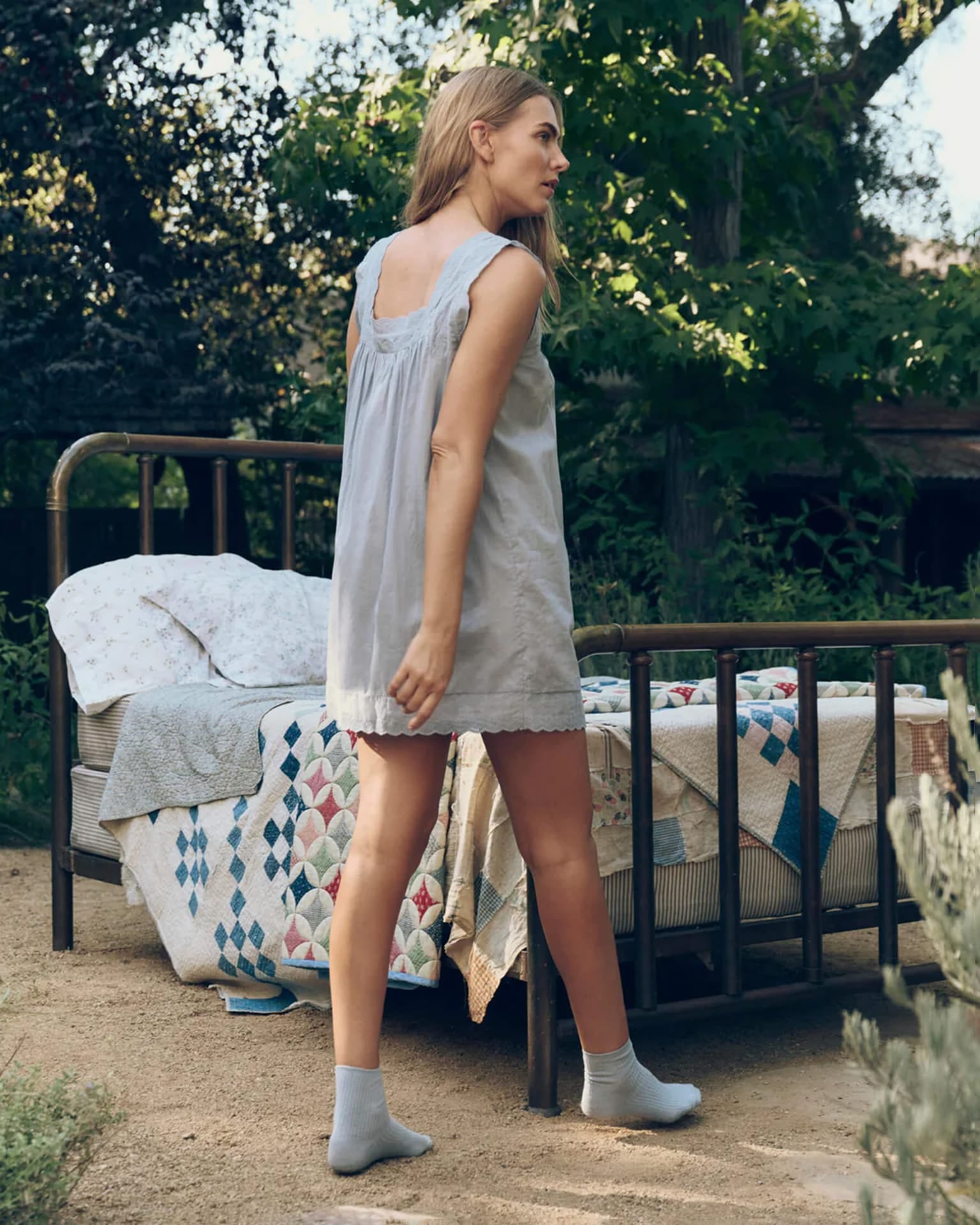 The Eyelet Mini Tank Dress in Rainwater