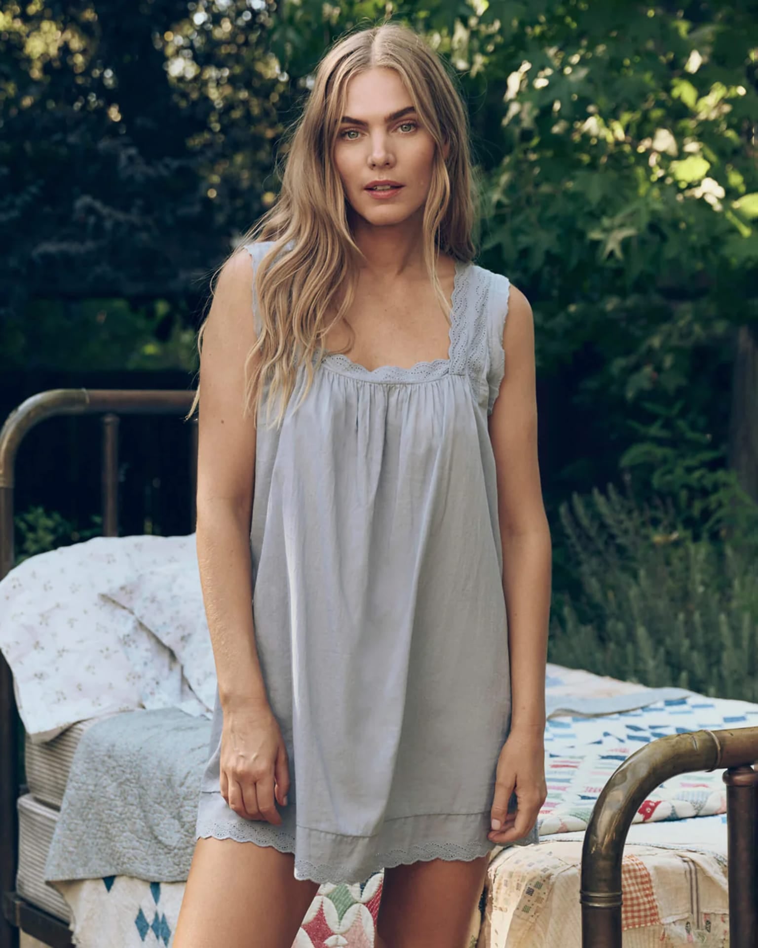 The Eyelet Mini Tank Dress in Rainwater