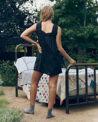 The Eyelet Mini Tank Dress in Black