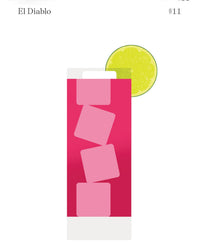 A tall glass of the bright pink “El Diablo” (#11), served over ice with a lime slice, stands out among tequila cocktails featured in The Cocktail Cabinet: Tequila by Random House.