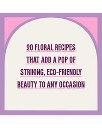 Text graphic with a purple border and pink accents displays: Flora Nouveaux by Chronicle Books—20 floral recipes featuring contemporary dried flowers to add eco-friendly elegance and striking beauty to any occasion.