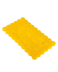 The Casa Amarosa 14in Scallop Resin Rectangular Cheese Board in Mustard, shown on a white background, is perfect for stylishly displaying your favorite treats.