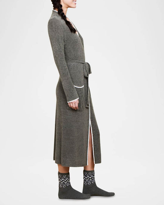 Barefoot Dreams CCL Contrast Ribbed Robe in Olive Branch/Pearl