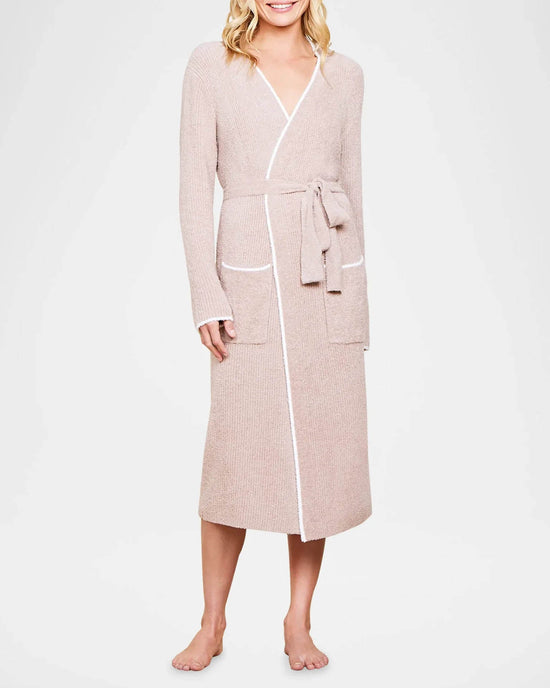 Barefoot Dreams CCL Contrast Ribbed Robe in Willow/Pearl