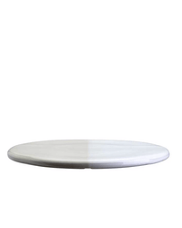 A round, flat Nuna Glazed 11 inch Tray in Sandstone/Mineral White by Bergs Potter, with subtle gray veining and photographed on a white background—perfect for elegant home décor.