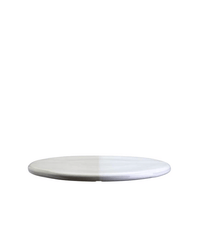A round, flat Nuna Glazed 7.9 inch Tray in Sandstone/Mineral White by Bergs Potter is shown with smooth edges against a plain white background.