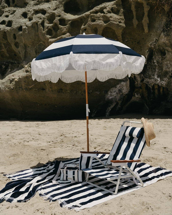 Business & Pleasure Co Holiday Beach Blanket - Navy Capri Stripe 