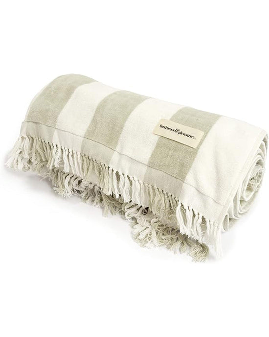 Business & Pleasure Co Home Holiday Beach Blanket - Sage Capri Stripe