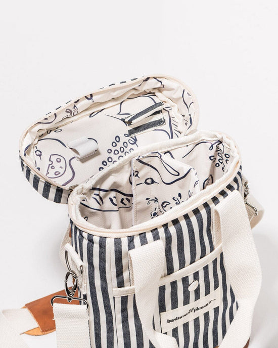 Business & Pleasure Co Wine Cooler Tote Bag - Laurens Navy Stripe 