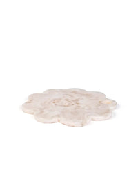 A 9in Scallop Resin Cheese/Charcuterie Board in Vanilla by Casa Amarosa is centered on a white background.