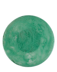 The Casa Amarosa Scallop Resin Cake Stand in Green features a round, shallow shape with a marbled green pattern and a smooth, glossy surface, seen from above.