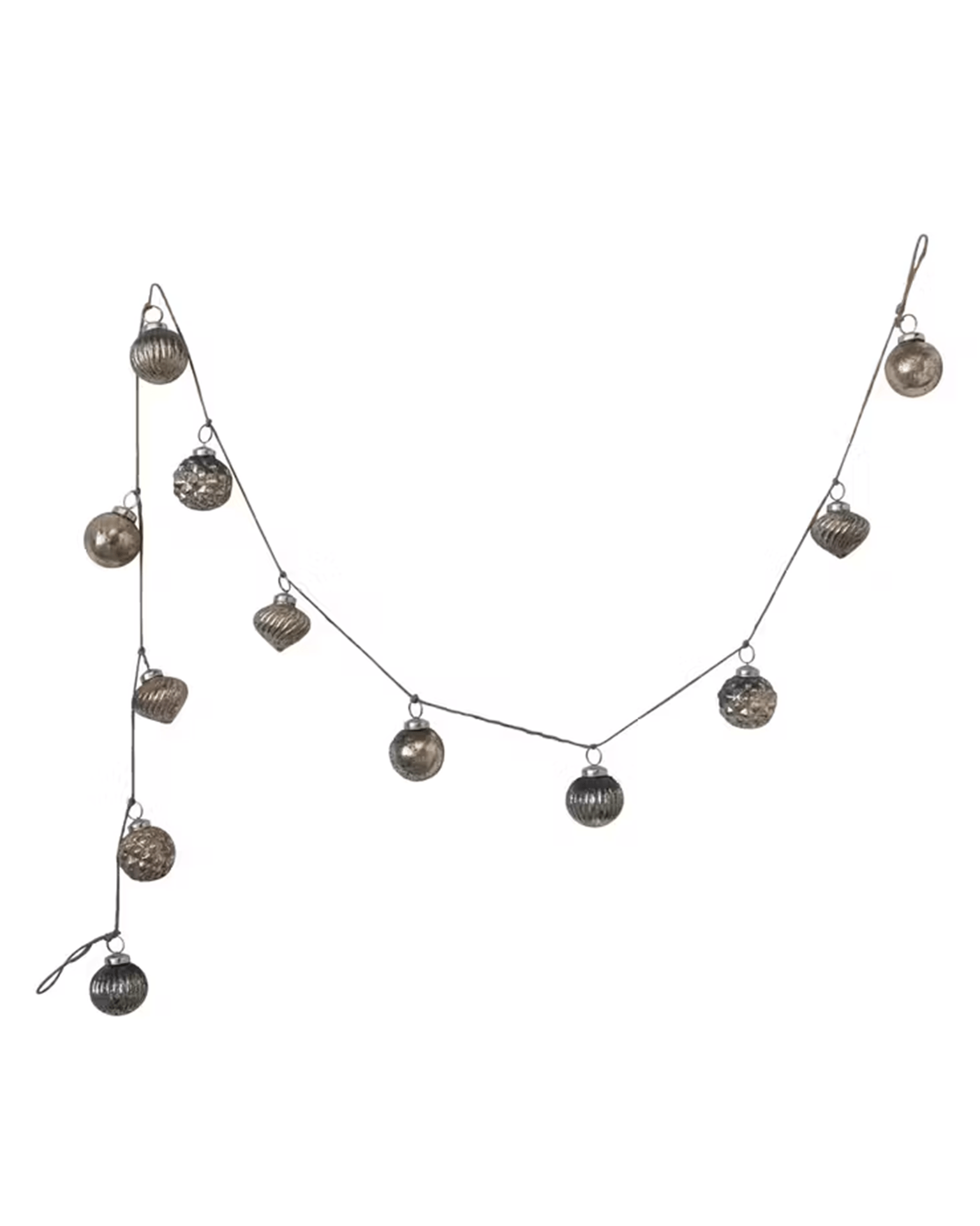 Mercury Glass 2in Ornament Garland, Antique Silver on Jute
