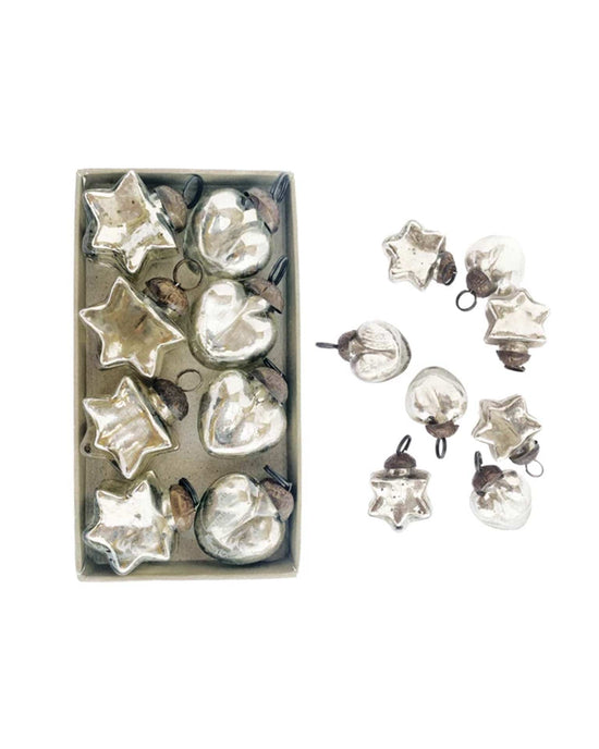 creativeco-op HOME Glass Heart & Star Ornaments, Silver, S/8
