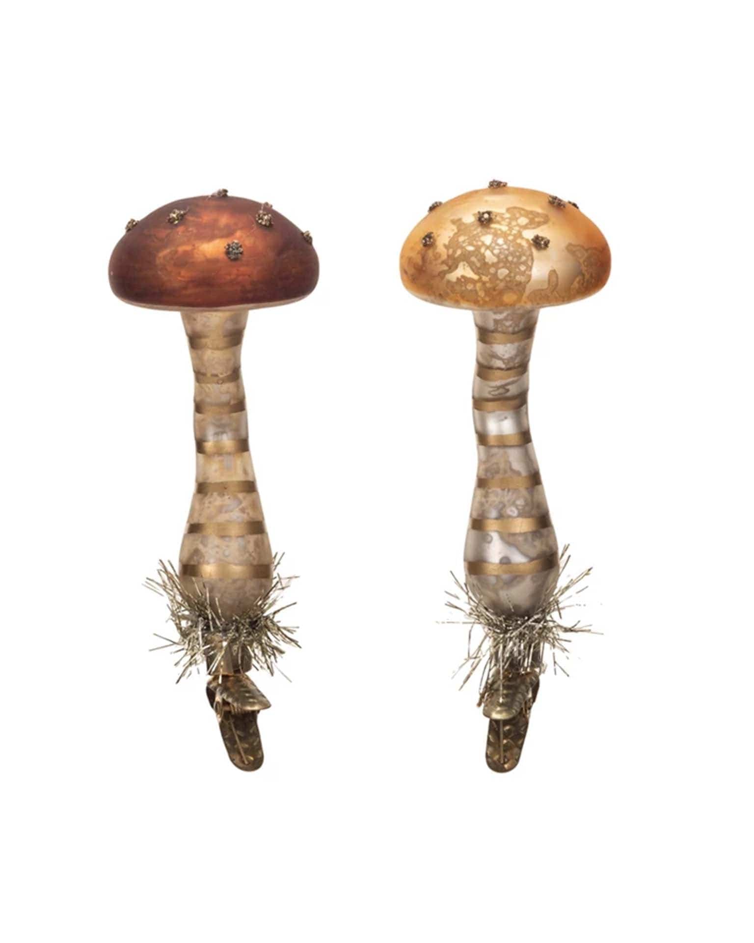 Glass Mushroom Clip-On Ornament w/ Tinsel