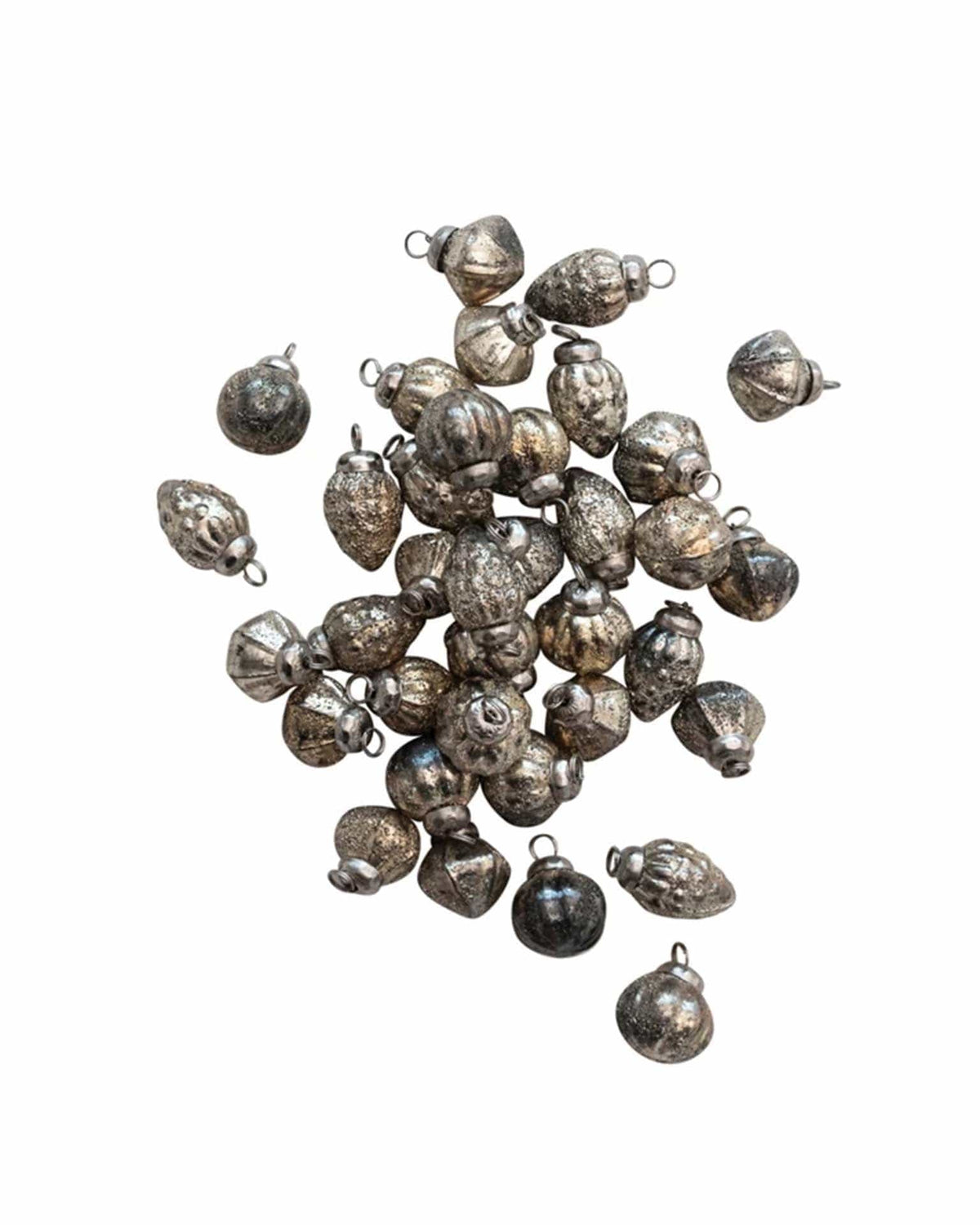 Mercury Glass Ornaments in Bag, Silver, S/36