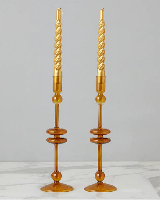 etúHOME Amber Glass Candlesticks Set of 2 - Large 