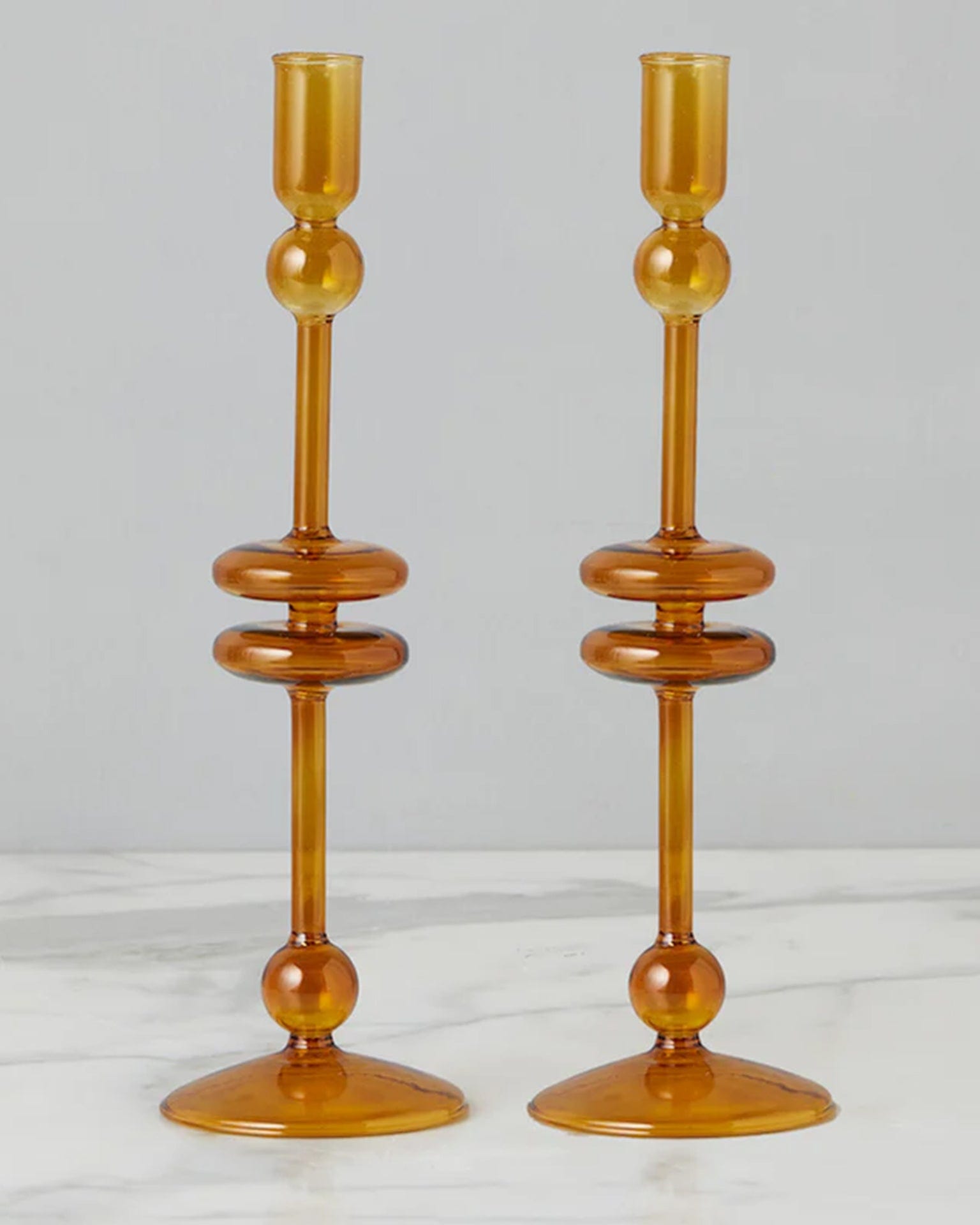 Amber Glass Candlesticks Set of 2 - Large