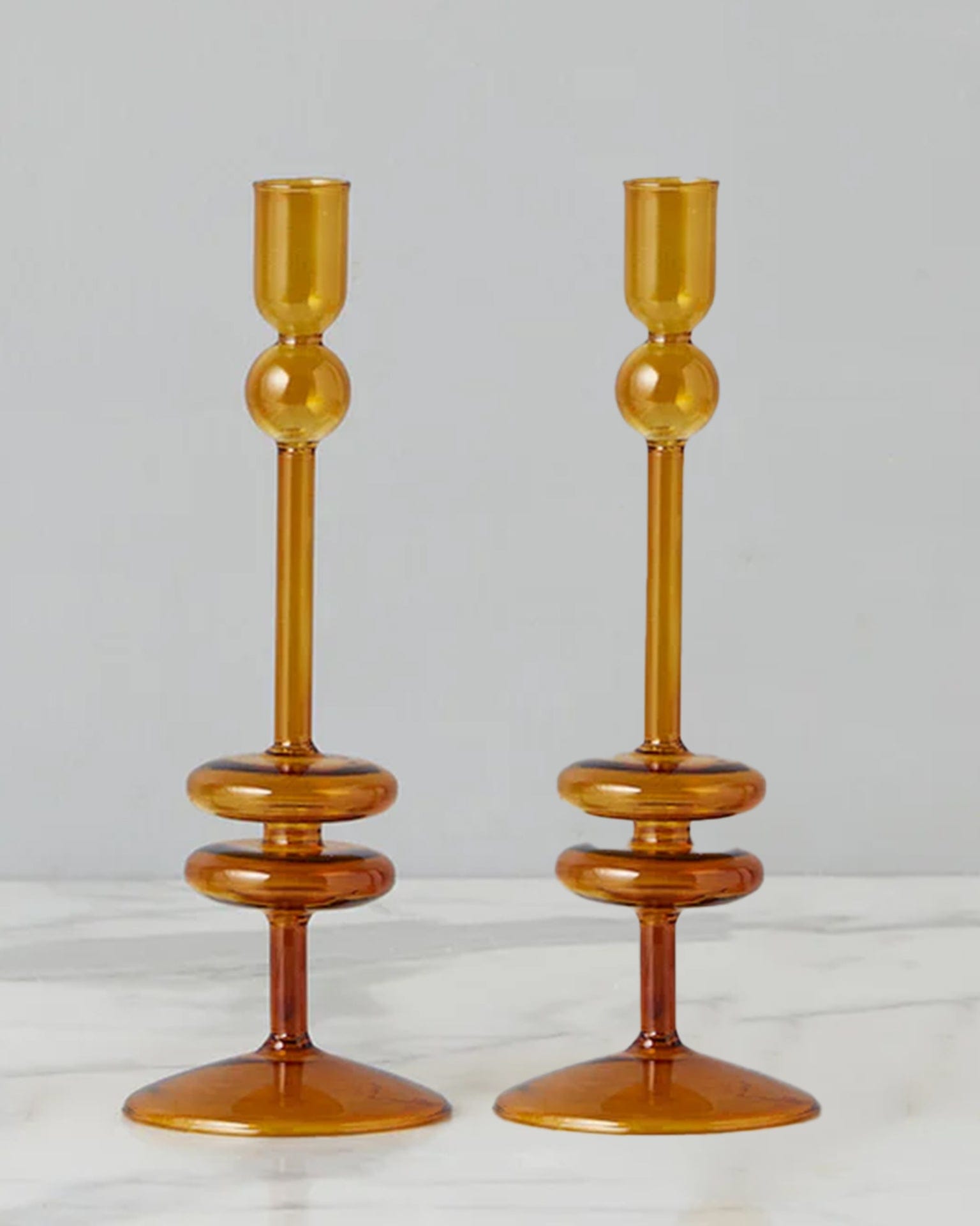 Amber Glass Candlesticks Set of 2 - Medium