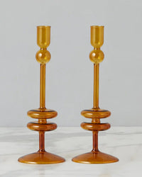 etúHOME Amber Glass Candlesticks Set of 2 -  Medium 