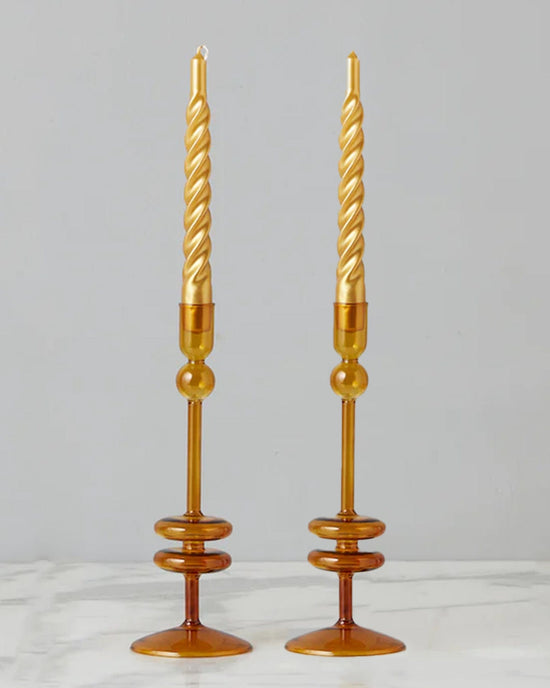 etúHOME Amber Glass Candlesticks Set of 2 -  Medium 