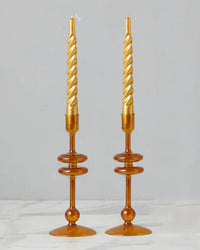 etúHOME Amber Glass Candlesticks Set of 2 -  Small 
