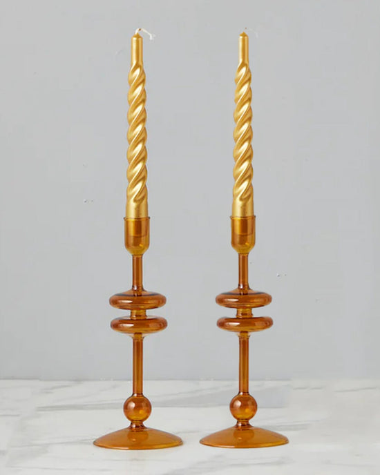 etúHOME Amber Glass Candlesticks Set of 2 -  Small 