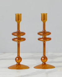 etúHOME Amber Glass Candlesticks Set of 2 -  Small 