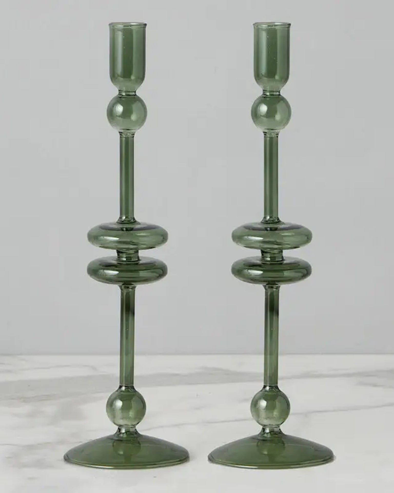 Emerald Glass Candlesticks Set of 2 - Large