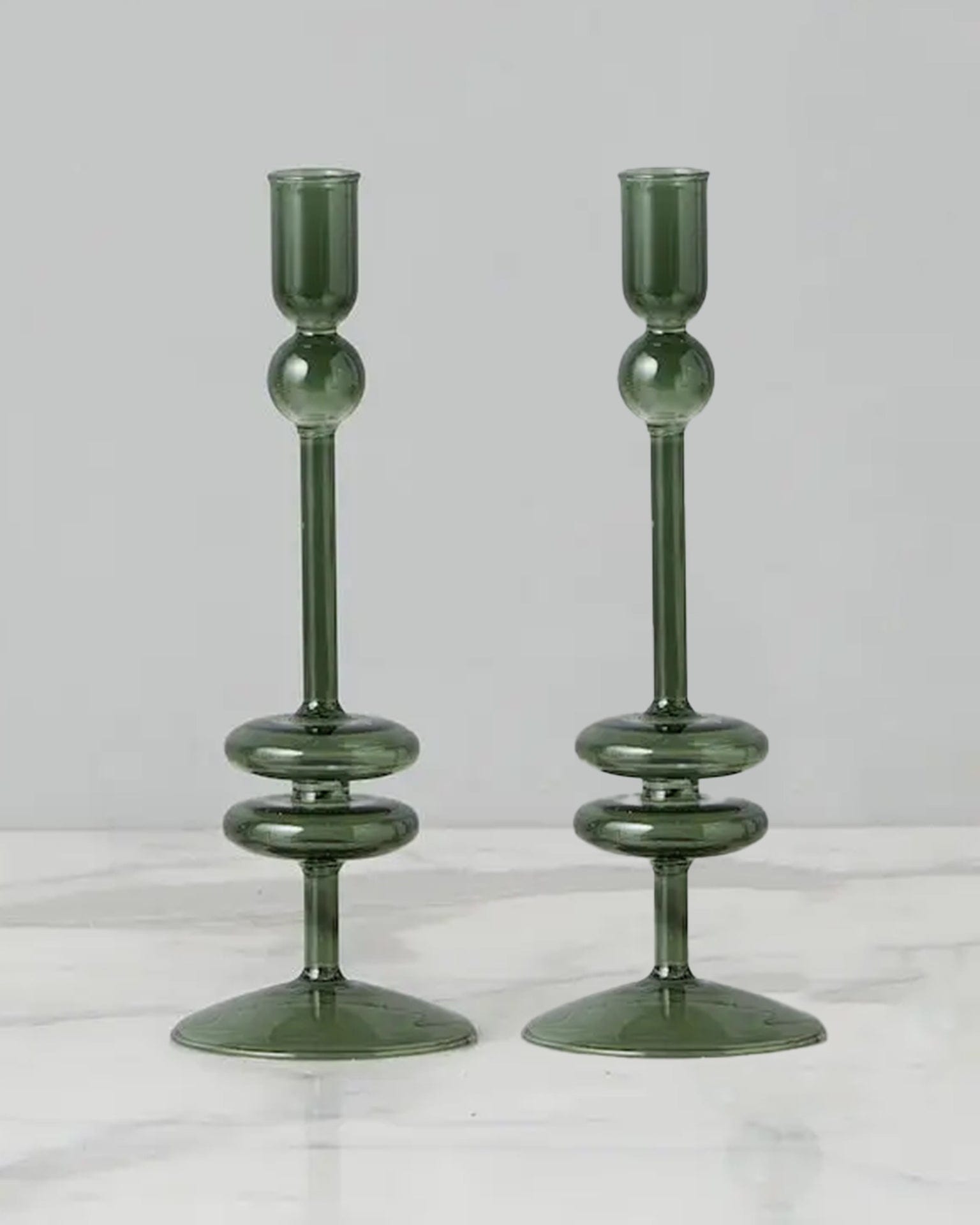 Emerald Glass Candlesticks Set of 2 - Medium