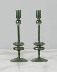 etúHOME Emerald Glass Candlesticks Set of 2 -  Medium 