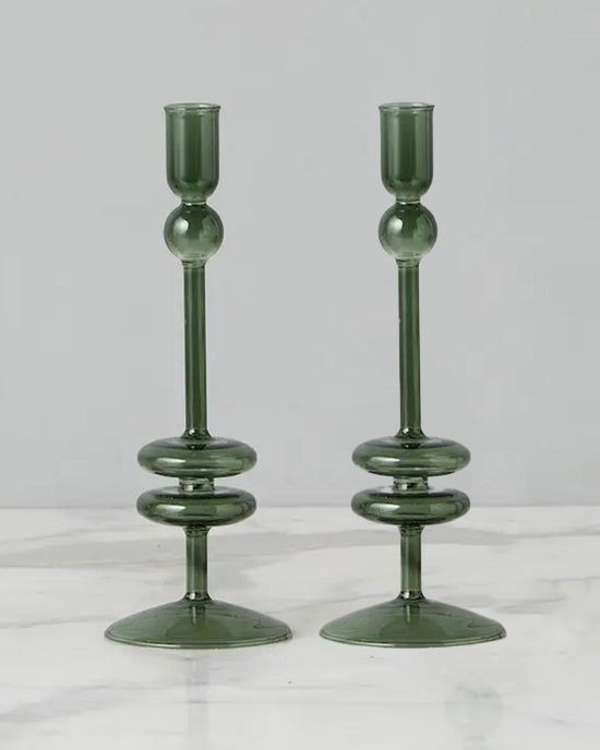 etúHOME Emerald Glass Candlesticks Set of 2 -  Medium 