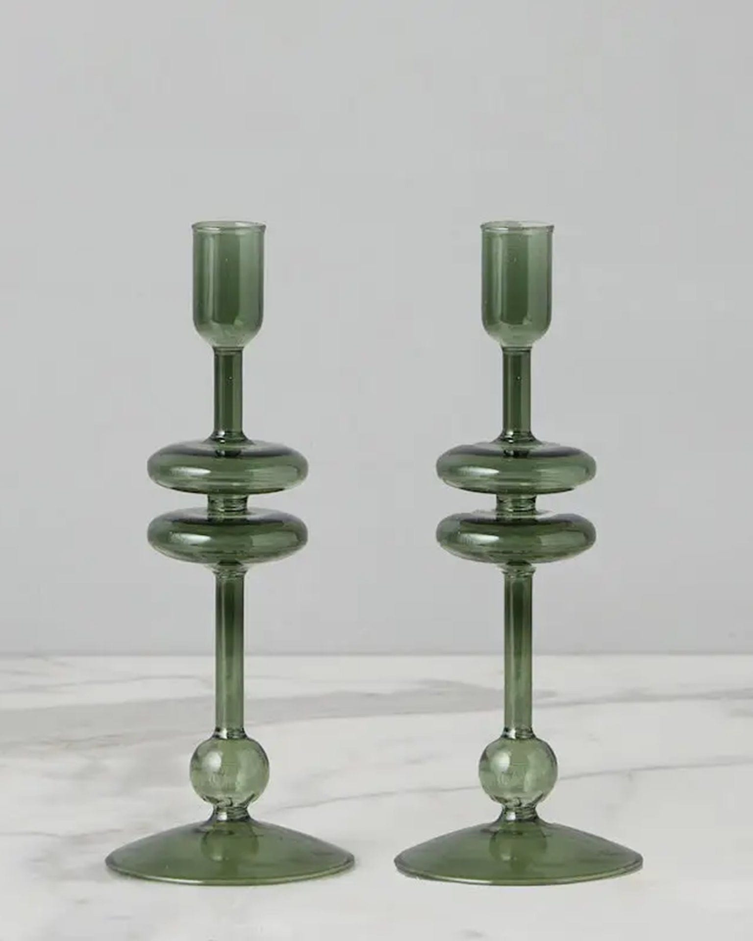 Emerald Glass Candlesticks Set of 2 - Small