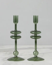 etúHOME Emerald Glass Candlesticks Set of 2 -  Small 
