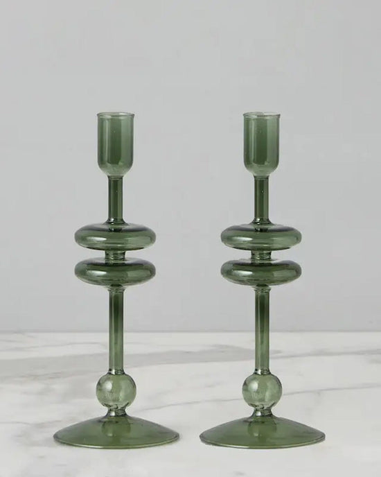 etúHOME Emerald Glass Candlesticks Set of 2 -  Small 