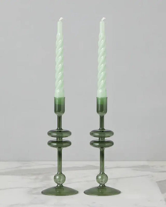 etúHOME Emerald Glass Candlesticks Set of 2 -  Small 