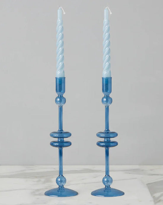 etúHOME Sapphire Glass Candlesticks Set of 2 -  Large 