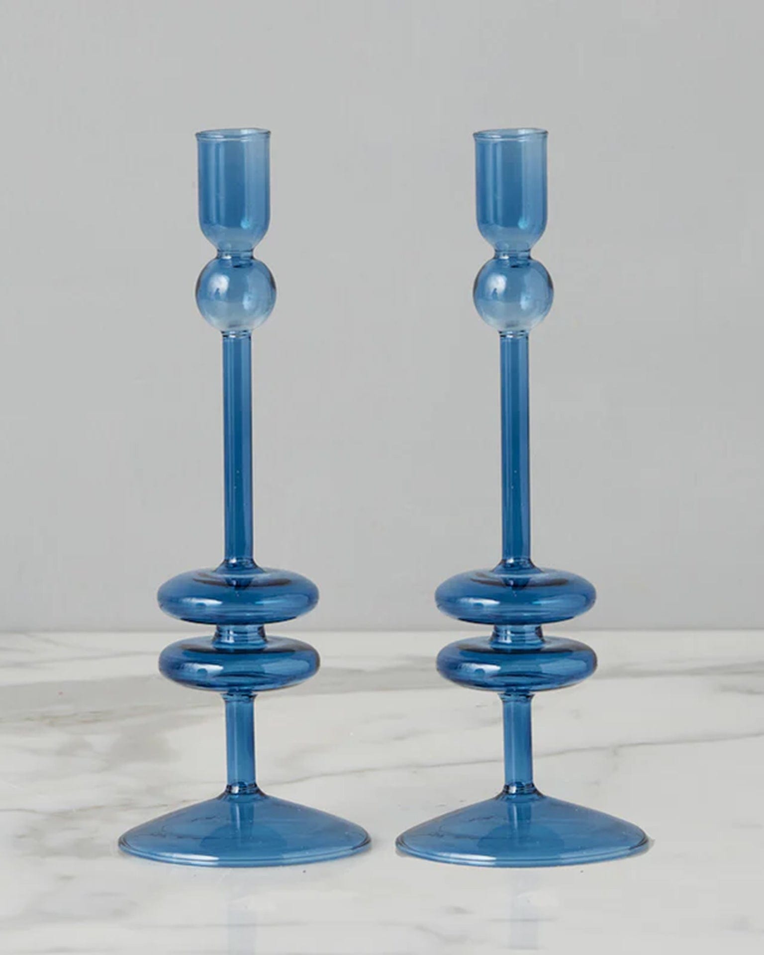 Sapphire Glass Candlesticks Set of 2 - Medium