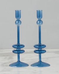 etúHOME Sapphire Glass Candlesticks Set of 2 - Medium 