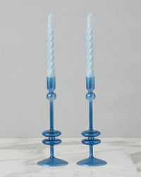 etúHOME Sapphire Glass Candlesticks Set of 2 - Medium 
