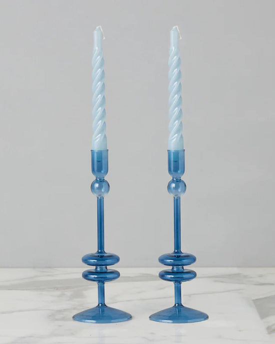 etúHOME Sapphire Glass Candlesticks Set of 2 - Medium 