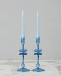 etúHOME Sapphire Glass Candlesticks Set of 2 - Small 