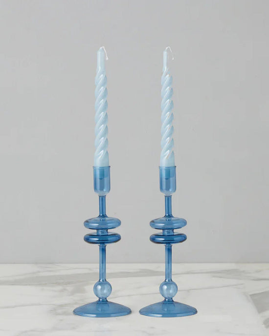 etúHOME Sapphire Glass Candlesticks Set of 2 - Small 