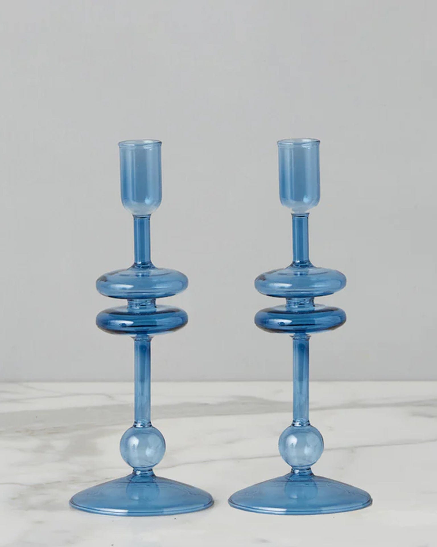 Sapphire Glass Candlesticks Set of 2 - Small
