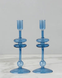 etúHOME Sapphire Glass Candlesticks Set of 2 - Small 